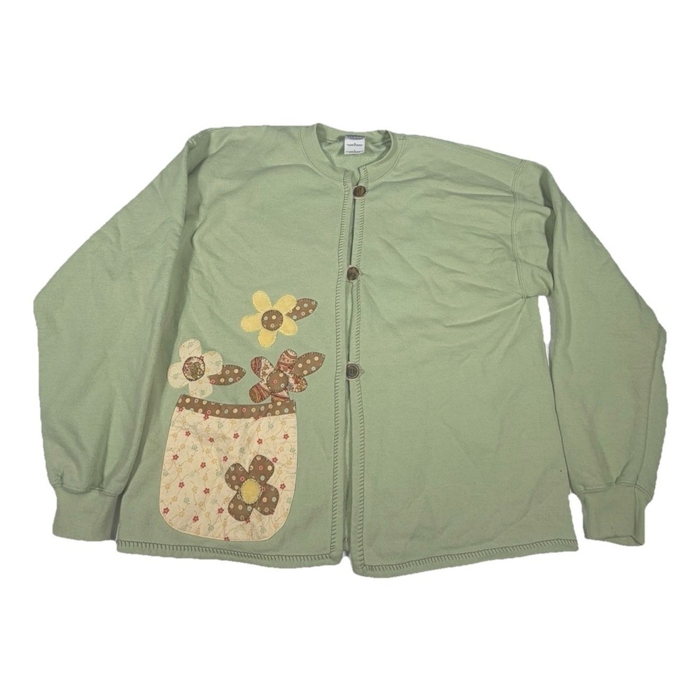 Vintage Grandma Sweater Gardening full button sun flower floral long sleeve READ - Picture 12 of 12